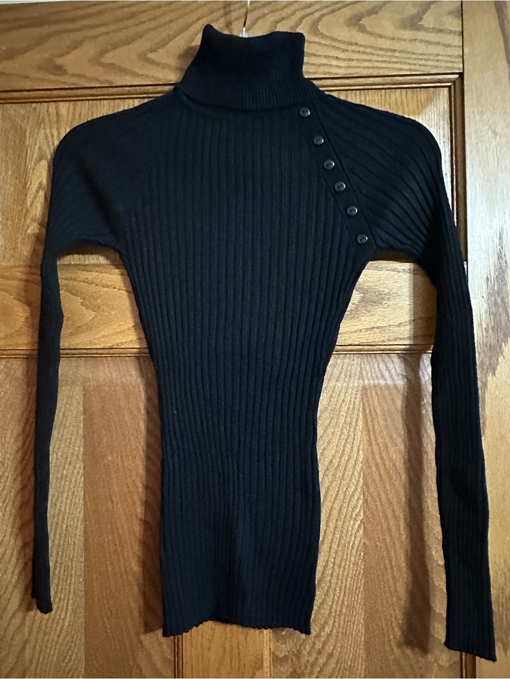 It's Our Time Black Ribbed Button-Accent Turtleneck Sweater
